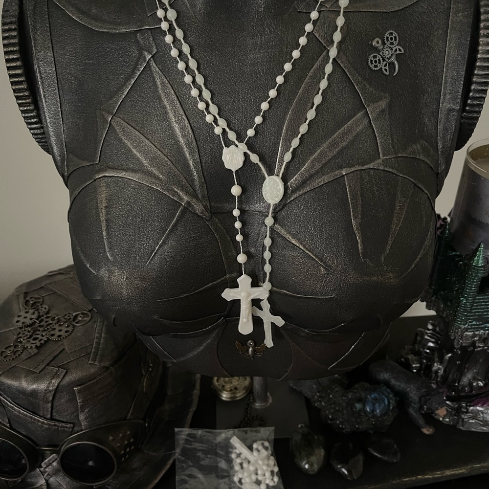 Elegant White Beaded Cross Necklaces set of three